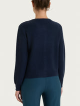 Women's Short "Punto Links" Cardigan in a Wool and Angora Blend, Blue - Ragno