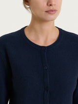 Women's Short "Punto Links" Cardigan in a Wool and Angora Blend, Blue - Ragno