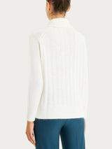 Women's White Wool and Angora Blend Ribbed Turtleneck - Ragno
