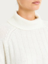 Women's White Wool and Angora Blend Ribbed Turtleneck - Ragno