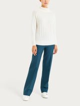 Women's White Wool and Angora Blend Ribbed Turtleneck - Ragno