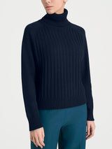 Dolcevita con coste in misto Lana e Angora Blu Donna - Ragno