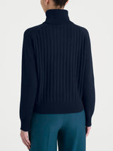 Dolcevita con coste in misto Lana e Angora Blu Donna - Ragno