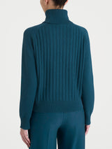 Women's Blue Ribbed Turtleneck Sweater in a Wool and Angora Blend - Ragno