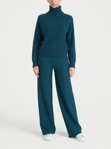 Women's Blue Ribbed Turtleneck Sweater in a Wool and Angora Blend - Ragno
