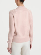 Women's Pink Ribbed Crew Neck Sweater in a Wool and Angora Blend - Ragno
