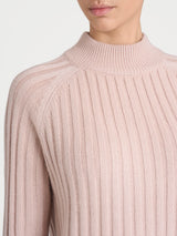 Women's Pink Ribbed Crew Neck Sweater in a Wool and Angora Blend - Ragno