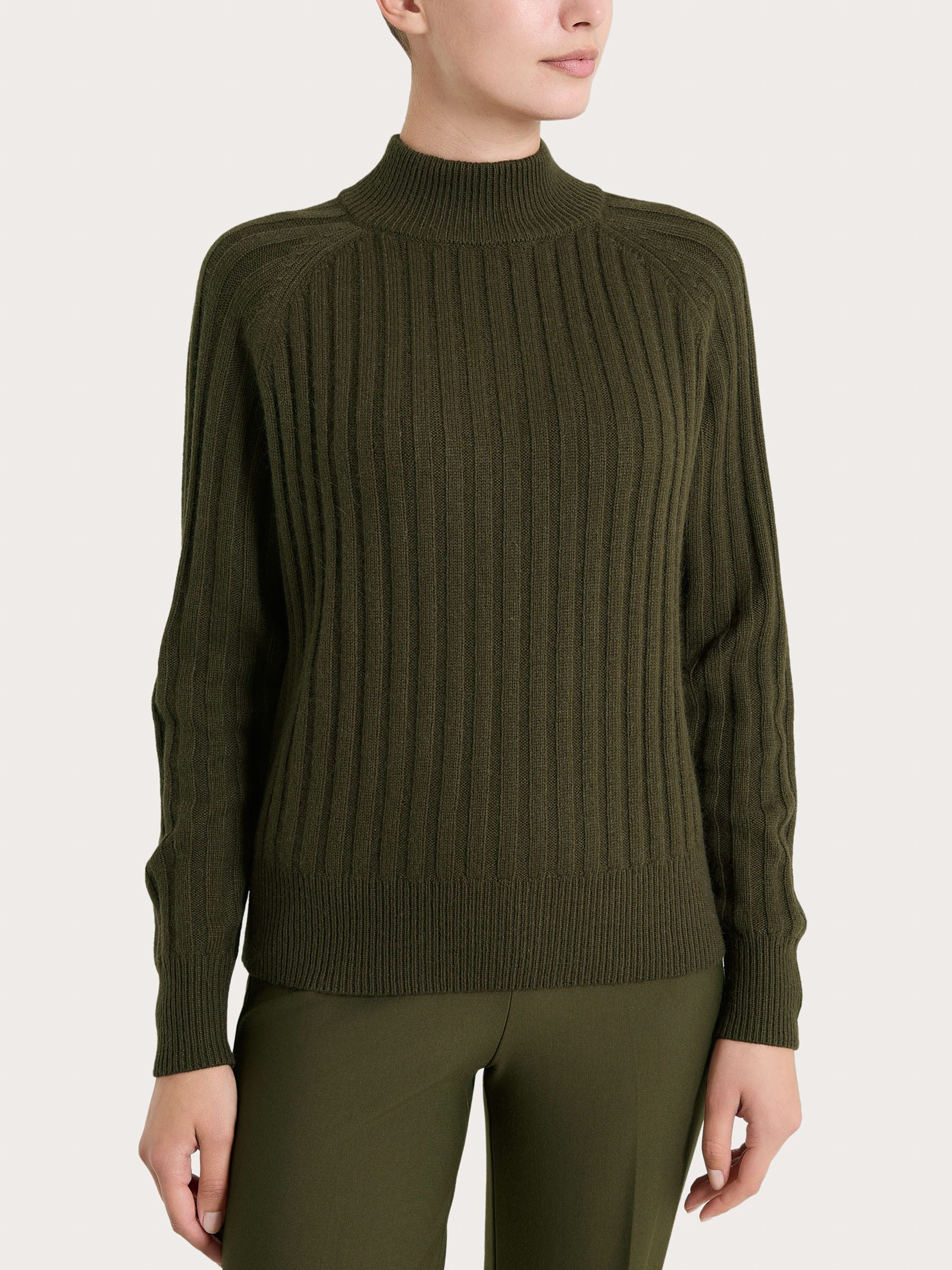 Lupetto con coste in Natural Soft  Verdi Donna - Ragno