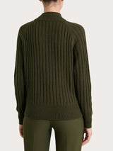 Women's Green Ribbed Crew Neck Sweater in a Wool and Angora Blend - Ragno
