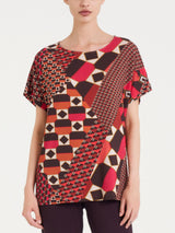 Maglietta girocollo con geometric pattern in Viscosa Summer Marroni Donna - Ragno