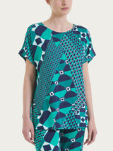 Maglietta girocollo con geometric pattern in Viscosa Summer Blu Donna - Ragno