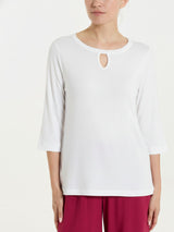 Women's Summer Bianco Viscosa Drop Neck T-Shirt - Ragno