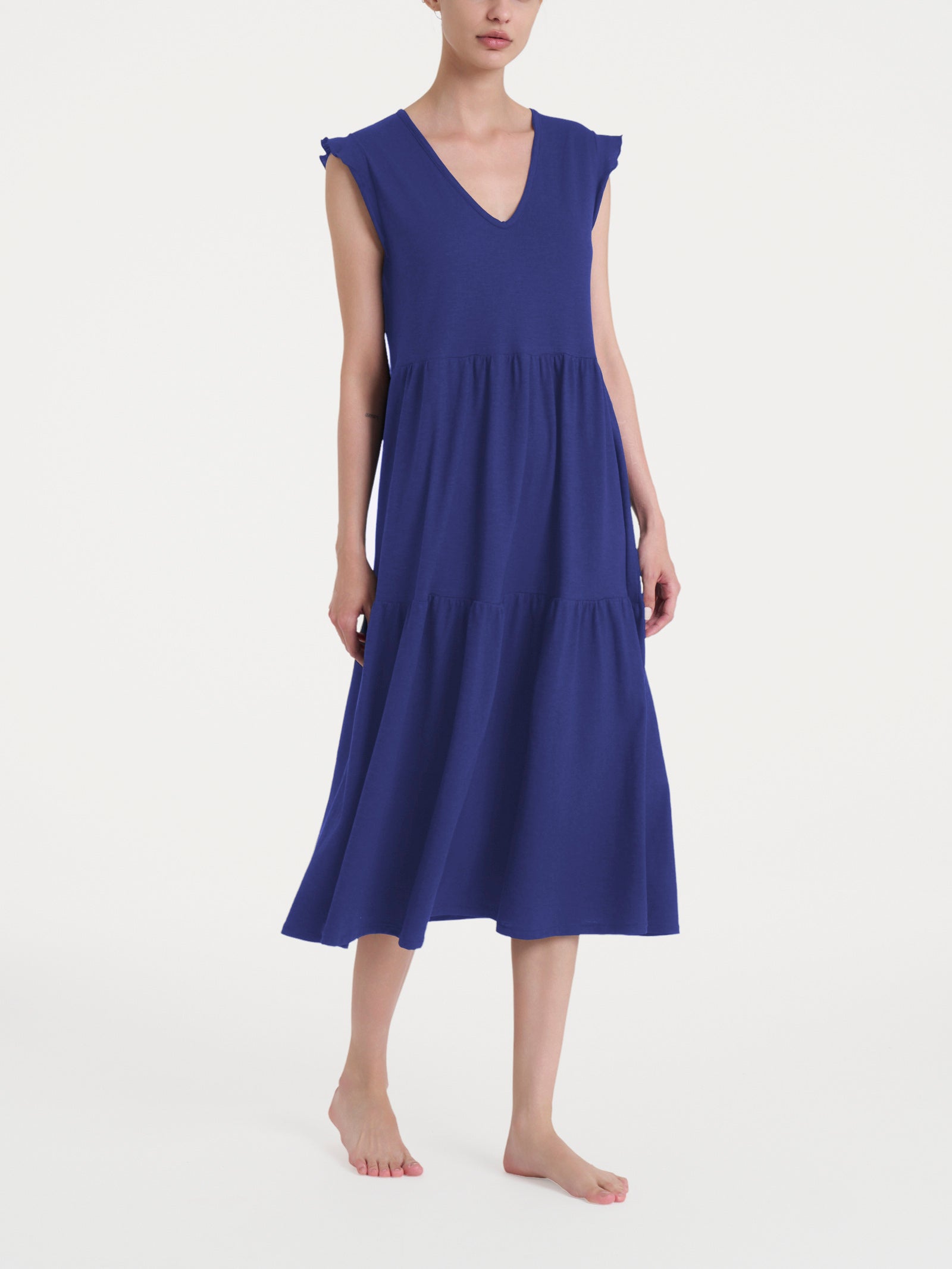 Abito lungo con manichine in Jersey di Cotone Blu Donna - Ragno