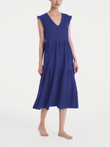 Abito lungo con manichine in Jersey di Cotone Blu Donna - Ragno