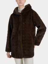 Cappotto con cappuccio double-face in Vegan Fur Marroni Donna - Ragno