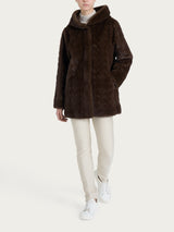 Cappotto con cappuccio double-face in Vegan Fur Marroni Donna - Ragno