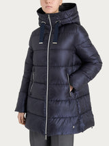 Piumino lungo con cappuccio in Vegan Down Blu Donna - Ragno