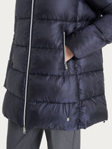 Piumino lungo con cappuccio in Vegan Down Blu Donna - Ragno