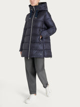 Piumino lungo con cappuccio in Vegan Down Blu Donna - Ragno