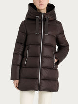 Shiny Puffer Long Hooded Down Jacket, Brown, Women's - Ragno