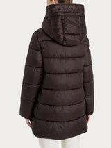 Shiny Puffer Long Hooded Down Jacket, Brown, Women's - Ragno
