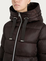 Shiny Puffer Long Hooded Down Jacket, Brown, Women's - Ragno