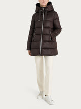 Shiny Puffer Long Hooded Down Jacket, Brown, Women's - Ragno