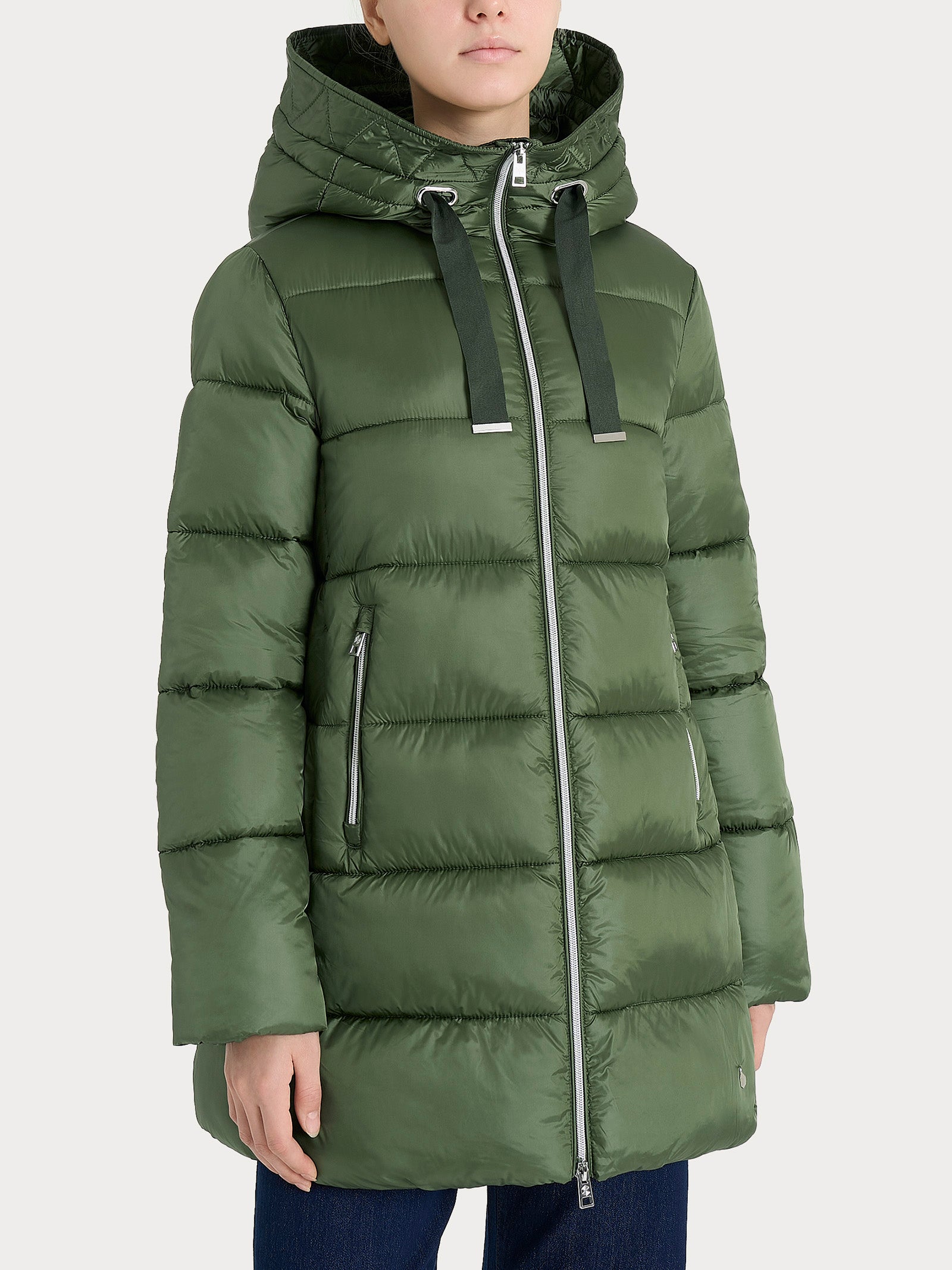 Chaqueta larga de plumón Vegan Down con capucha Bronze Green