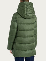Shiny Puffer Long Hooded Down Jacket, Green, Women's - Ragno