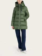 Shiny Puffer Long Hooded Down Jacket, Green, Women's - Ragno