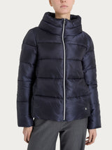 Shiny Puffer Down Jacket with High Collar Blue Women's - Ragno