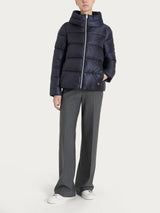 Shiny Puffer Down Jacket with High Collar Blue Women's - Ragno