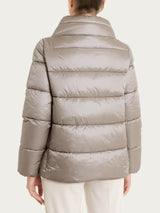 Shiny Puffer Down Jacket with High Collar, Gray, Women's - Ragno
