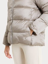 Shiny Puffer Down Jacket with High Collar, Gray, Women's - Ragno