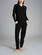 Pigiama con scollo a V in Super Soft Neri Donna - Ragno