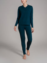 Pigiama con scollo a V in Super Soft Blu Donna - Ragno