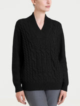 Maglia con scollo a V e trecce alternate in Natural Soft Neri Donna - Ragno