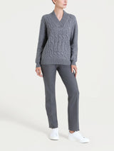 Maglia con scollo a V e trecce alternate in Natural Soft Neri Donna - Ragno