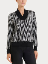 Jersey con cuello en V y estampado de espiga en Super Soft Negro para mujer - Ragno