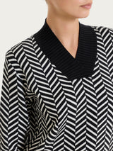 Jersey con cuello en V y estampado de espiga en Super Soft Negro para mujer - Ragno