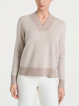 Jersey con cuello en V y estampado de espiga en Super Soft Grigi para mujer - Ragno