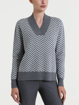 Maglia con scollo a V e fantasia spigata in Super Soft Neri Donna - Ragno