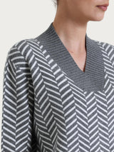 Maglia con scollo a V e fantasia spigata in Super Soft Neri Donna - Ragno