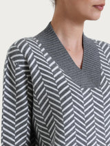 Maglia con scollo a V e fantasia spigata in Super Soft Neri Donna - Ragno