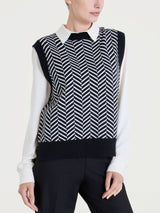 Maglia smanicata con fantasia spigata in Super Soft Neri Donna - Ragno