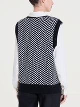 Maglia smanicata con fantasia spigata in Super Soft Neri Donna - Ragno