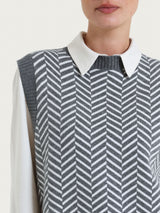 Maglia smanicata con fantasia spigata in Super Soft Neri Donna - Ragno