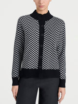Cárdigan corto con estampado de espiga en Super Soft Negro para mujer - Ragno