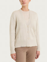 Cardigan con scollo a V e fantasia check in Super Soft Bianchi Donna - Ragno