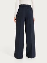 Women's Blue Flannel Twill Palazzo Pants with Pockets and Pleats - Ragno